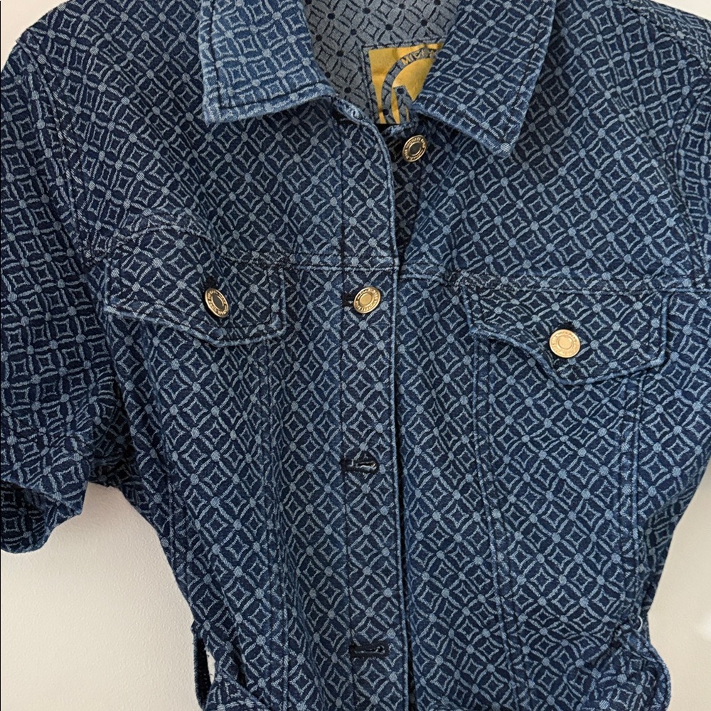 Mk Denim Button Elegant Blue Patterned Dress - image 2